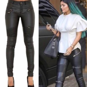 Zara black leather zipper pants